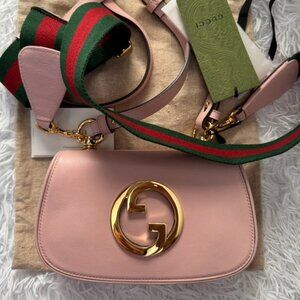 GUCCI Roxy Calfskin Web Mini Blondie Shoulder Bag in Pink